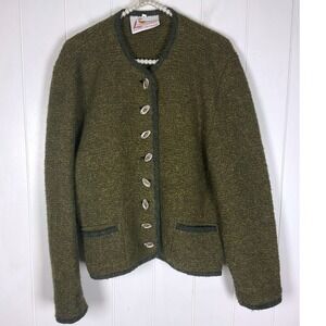 Litzlfelder Munich Strickmoden Wool‎ Cardigan Jacket Green Button Front Women